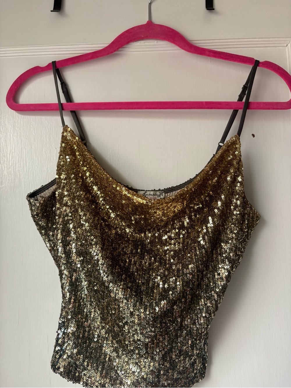Free People Gold Sequin Cowl Tank Top